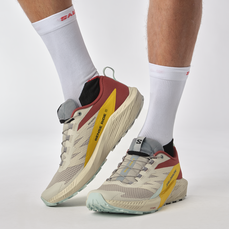 Salomon Sense Ride 5 Men's Trail Running Shoe in Rainy Day/Hot Sauce/Freesia-7